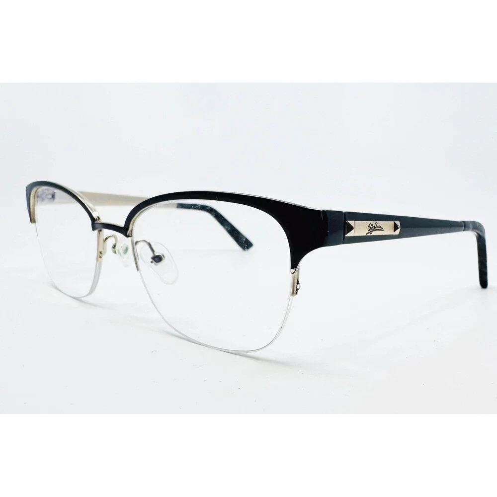 Oleg Cassini Eyeglasses Black Gold Semi-Rimless Cat Eye OCO 416 001 51-18-135